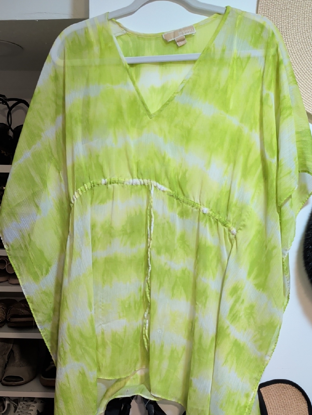 Michael Kors Lime and White Tie-Dye V-Neck Tunic